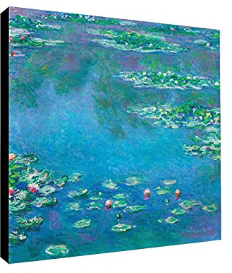 Water Lilies by Claude Monet - Framed Canvas Wall Art Print - Various Sizes (18x18 inches)