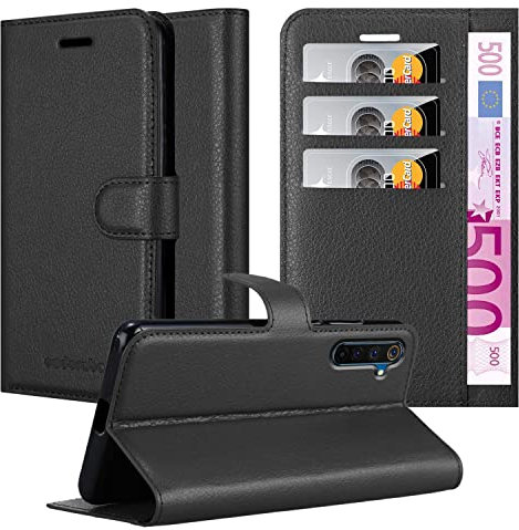 Cadorabo Hülle kompatibel mit Realme 6 PRO Handyhülle aus Premium Kunst Leder Flip Klappbare Stoßfeste Magnetische [Standfunktion] [Kartenfächern] Cover Hülle für Realme 6 PRO Tasche in Schwarz