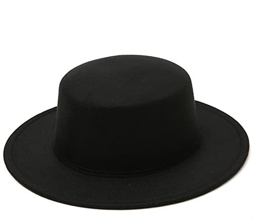 VASANA Modischer, klassischer Fedora-Hut aus Wollmischung, breite Krempe, flache Kirche, Derby, Pork Pie, Hut, Jazz-Hut, Uni, Herren, Damen, Hochzeit, Party, Talent, Show, Performance, Schwarz ,
