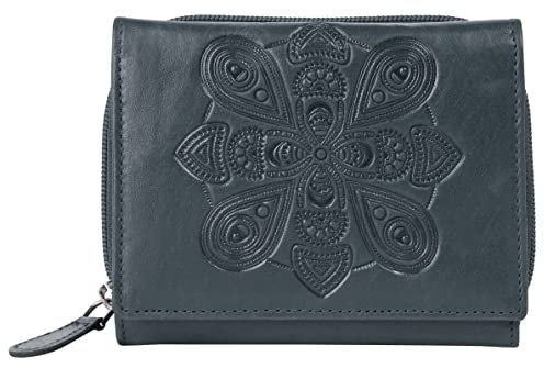bruno banani Geldbörse Mandala Echt Leder Damen | lässig-schickes Lederportemonnaie, RFID-Schutz, klappbar, 10 Kartenfächer | 021644