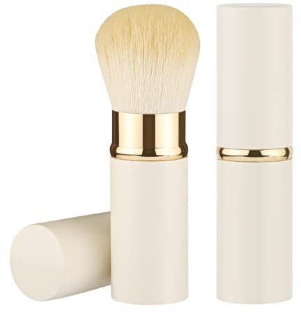 Pinceau de maquillage rétractable télescopique pour le visage - Pinceau Kabuki rond pour poudre, fond de teint, blush, portable (blanc)