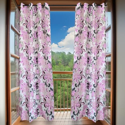 MAKA 2PZ Tende per Interni 8 Occhielli 140 x 285 cm Tenda Finestra Julia Fiori Moderna per Soggiorno 100% Poliestere Ombreggianti Camera da Letto Diametro Anello 5cm Decorativa Para Sole (Rosa)