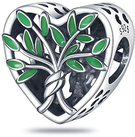 M&S Tree Of Life Charm Green Family Love Heart Charm Bead Pendant, 925 Sterling Silver Dangle Charm, Compatible With Pandora & European Bracelet …