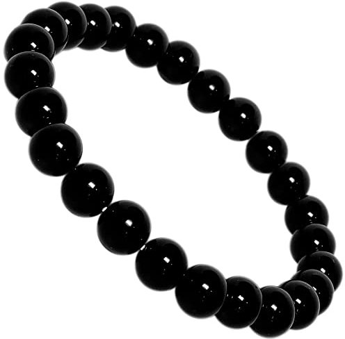 Kaltner Präsente Geschenkidee – Hochwertiges Edelstein Armband Kugelarmband Obsidian Perlen Schwarz Ø 8 mm dehnbar (Stretch Band)