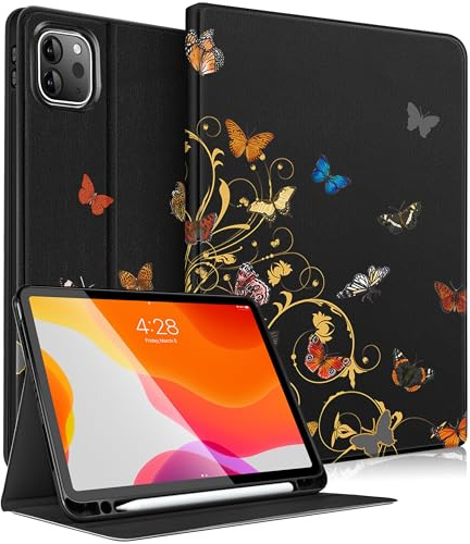 Uppuppy for Apple iPad Pro 12.9 Case for iPad 12.9 Inch Case Kids Cute Folio Pencil Holder Women Teen Girls Butterfly Black Cover for iPad Pro 12.9 case 6th/5th/4th/3rd Generation 2022/2021/2020/2018