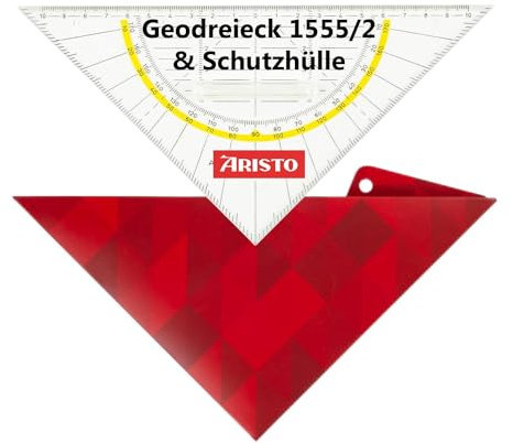 Aristo AR18032B Geodreieck AR1555/2 inkl. Geocover Schutzhülle (Hypotenuse 22,5cm, fester Griff, Tuschenoppen, Geocover mit Lochung und Magnetverschluss) basic