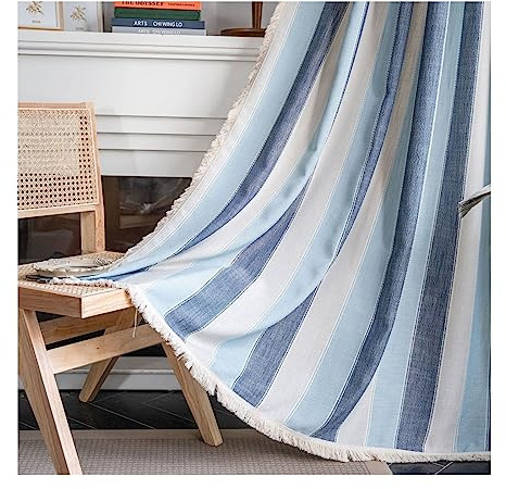 Homxi Vorhang Transparente Gardine 2er Set 2 x 132W x 244H cm,Halbtransparente Vorhänge Blau Gestreift Gardinen Rod Pocket