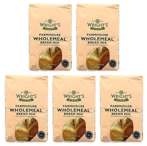 wright's | Farmhouse Wholemeal bread mix 5X500g | Simply Add Oil and Water | For Machine or Hand Baking | Suitable for Vegetarians