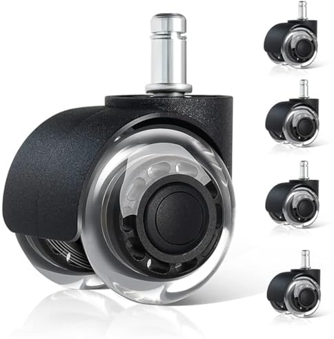 Acuryx Bürostuhlrollen (5er Set) mit 11mm x 22mm, Super Leise und Weiche Hartbodenrollen für Hartböden, Parkett, Teppich, Laminat und Fliesen, 5er Set Schwarz Rollen für Bürostühle