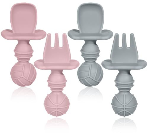 Aolso Ensemble de Fourchette Cuillère Bébé, Cuillère Bébé d'apprentissage Vaisselle Sans BPA Prise Facile ustensiles d'apprentissage auto-alimentés pour Tout Petit Enfants