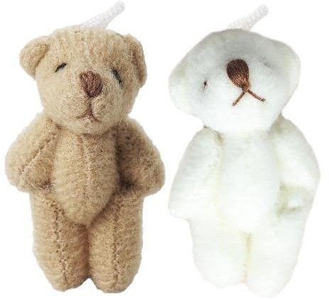 RYMAUP® 2 Stück, 4 cm Miniatur-bär, Plüschbär, Puppenhaus-Zubehör, Mini-Gliederbär, DIY-Dekoration, Bekleidungsmaterial-Zubehör, Braun und Weiß