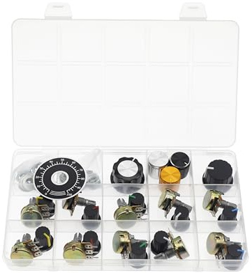 (Paquet de 10) WH148 Horizontales 3-poliges Potentiometer mit einer Drehung B20K 20K Ohm Variable Widerstände 15mm gerändelte Welle Aluminiumlegierung Knopfkappen