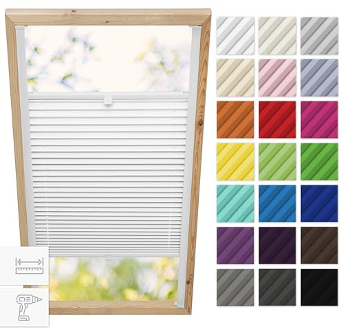 Estika Dachfenster-Plissee mit Bohren für Velux-Fenster Modell MK06 – Stofffarbe Weiß – Dachfensterrollo, Innenrollo, Fensterplissee