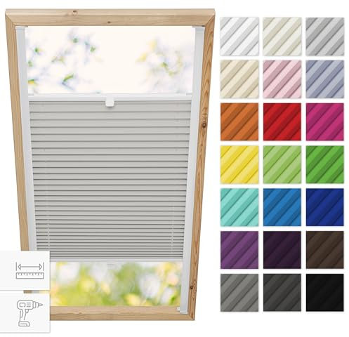 Estika Dachfenster plissee mit Bohren für Velux Fenster - Modell: FK04 - Stofffarbe: Grau - Dachfenster Rollo, Fensterrollo innen, Fenster plissee