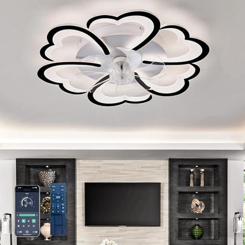 LED Smart Ceiling Fans with Lights Alexa Reversible Dimmable Timer Ceiling Fan Lights with Remote Control 6 Speed Dc Modern Silent Ceiling Fan Light for Living Room Bedroom-Alexa Black