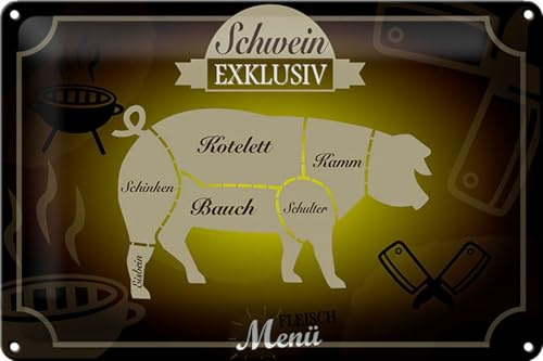 Schild Blech 30x20cm - Made in Germany - Fleisch Schwein exklusiv Menü Metall Deko Blechschild