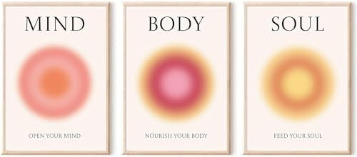 Posters for Room Aesthetic 3 Piece Colorful Grainy Gradient Canvas Wall Art Spiritual Soul Body Mind Quote Print Painting Danish Pastel Home Decor for Bedroom 12x16in (Yjpb01, 3P 12 x 16 in Unframed)