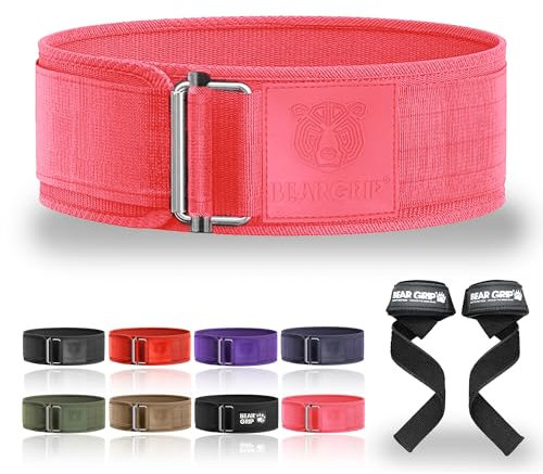 BEAR GRIP - Selbstverriegelnder Gewichthebergürtel, Premium Gewichthebergürtel für Crossfit, Powerlifting, Bodybuilding, Hebegürtel für Männer und Frauen (Rosa, S)