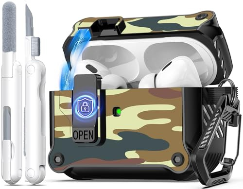R-fun kompatibel mit AirPods Pro 2 Hülle (Auto Pop-Up-Deckel) mit Reinigungsset, kompatibel mit Airpods Pro 2./1. Gen(2023/2022/2019), für Airpods Pro Hülle (USB-C/Lightning-Kabel),Wüstentarnung
