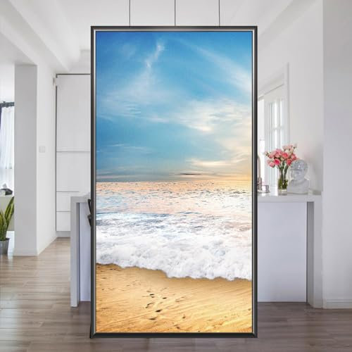 Playa del Atardecer Lámina para Cristales, Lámina Decorativa para Cristales, Lámina Especial Autoadhesiva, Película de la Ventana de privacidad Frosted Window Glass Films 58x200cm