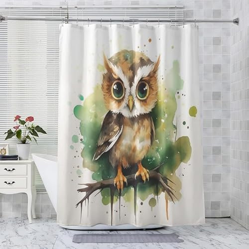 ADEIRO Duschvorhang Eule, Duschvorhang 180x200 Niedlich, Shower Curtains Tier, Duschvorhang Anti Schimmel Polyester Stoff, Waschbar Duschvorhänge mit 12 Plastik Haken