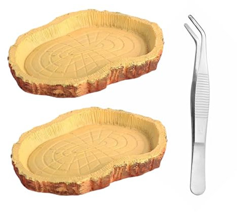 Lot de 2 bols à eau pour reptiles, 1 pince à épiler, bol de nourriture pour animaux, accessoires pour tortues, récipient de stockage, bol d'alimentation