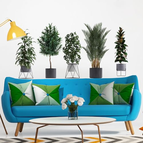 Tropical Green Plant Wall Decals Kitchen Wall Stickers Green Potted Plants Leaves Wall Sticker Hanging Plants Wall Art Decals 1608