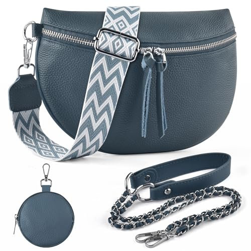 BROTOU Bauchtasche Damen Umhängetasche Crossbody Bag Leder mit 2 Breitem Schultergurt Kartenhalter,Taschen,Moon Bag,Gürteltasche Damen