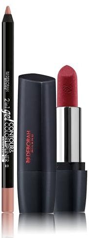 Deborah Milano -Set Makeup Rossetto Red Mat con Collagene e Acido Ialuronico, 7 Pink Brick, 4.5gr e Matita Labbra 2 in 1 Gel Contour&Color, 01 Nude Rose, ad Alta Pigmentazione e Waterproof, 1.3gr