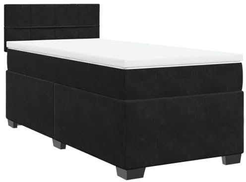 vidaXL Boxspringbett, Polsterbett Bett mit Matratze, Bettgestell mit Kopfteil Lattenrost, Einzelbett für Schlafzimmer, Schwarz 90x190cm Samt