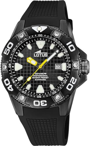 Lotus Reloj Hombre 18928/B Diver Caja de Acero Inoxidable 316l Negro Correa de Caucho Azul