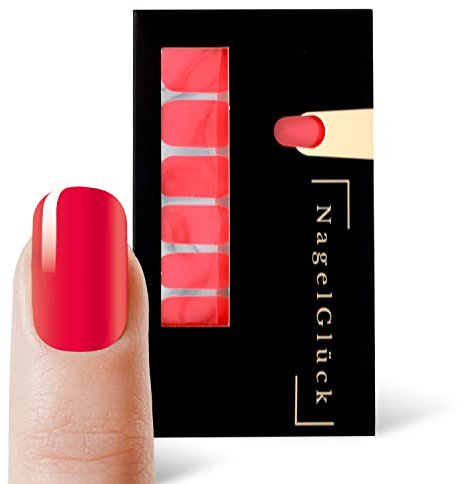 NagelGlück® Nagelfolie | 32 einfarbige Nagelfolien zum aufkleben | Nagelfolie selbstklebend, Nail Stickers, Nail Wraps, Nagellack zum aufkleben, Nagelfolien Starterset (Hot Chili)