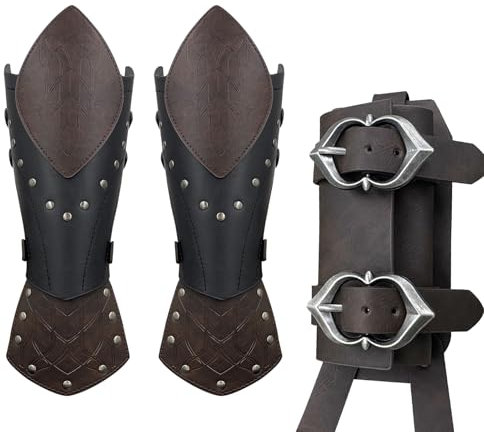 EpicCos Mittelalterliches Schwert-Holster aus Kunstleder, verstellbar, Wikinger-Prägung, Fantasy-Cosplay-Handgelenkschutz, 2 Stück, Braun a, Large