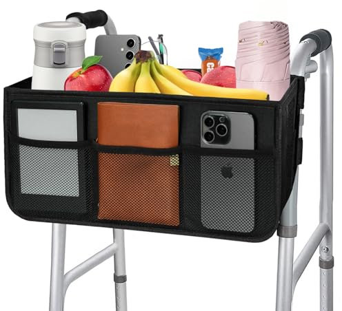 Ｄｏｒｃｙ Walker Basket Folding Walker Bag with Cup Holder and Storage Pockets, Large Capacity Organizer for Seniors (Not Fit for Rollator Walkers)