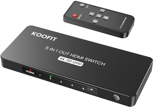 Switch HDMI, 4K@60Hz Sdoppiatore HDMI 5 In 1 Out con Telecomando, Splitter HDMi Supporta 4K 3D 1080P Full HD HDCP, Automatico per PS5/PS4/PS3 HDTV Xbox Fire Stick Blu-Ray DVD Laptop Projectors