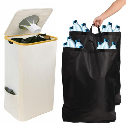 TROCHIN Recycling Bin for Kitchen Large 27 Gallon 103L Bin with 2 Removable Reusable Inner Bag,Large Indoor Home Recycling Bin for Bottle Can Glass Waste Plastics (White)