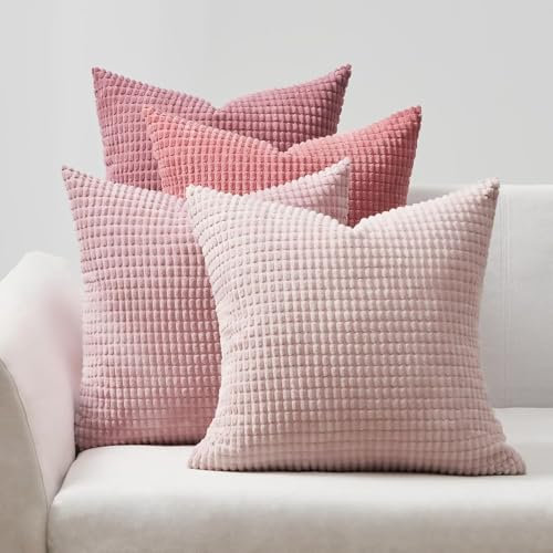 Topfinel Kissenbezug 60x60 Rosa 4er Set Cord körnig Farbverlauf Kissenbezüge Kissenhülle Dekokissenbezug Sofakissen Couchkissen für Sofa Schlafzimmer Wohnzimmer Balkon Kinder flauschig