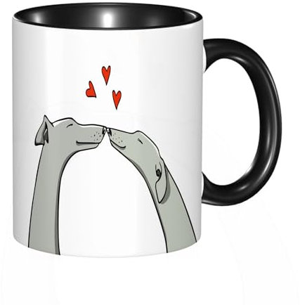 reyawdf Original Tasse mit lustigem Design,handgezeichnetes Windhund-Hundepaar in der Liebe. Schöne Designelement,330ml, für Kaffee- und Teeliebhaber, als Geschenk für Weihnachten, Geburtstag und mehr