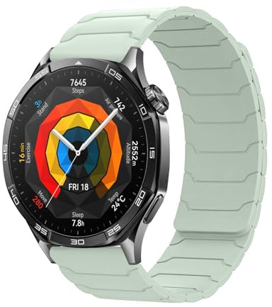 Hinnwer Correa 22mm Compatibles con Huawei Watch 5 46mm/GT 5/GT 5 Pro/GT 4/4 46mm, Doble Magnética Silicona Pulsera Deportivo para Huawei Watch 4 Pro 48mm Verde Menta