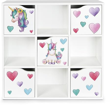 leomark Estantería de Madera con 5 Puertas - KUBICO MAX, Dim: 29 x 89 x 89,5cm, Práctico, Funcional y estético, Ideal para la habitación de un niño, un Adolescente o para el salón (Unicornio)