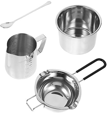 Anneome Stainless Steel Melting Pot Set Silicone Handle 400ml Wax Melting Pot 14cm Double-Layer for Universal Use Measuring Cup Thickened Stirring Spoon for Wax or
