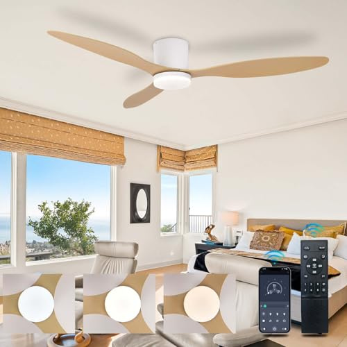 Lrenjon Ventilateur Plafond avec Lumière LED Dimmable et Télécommande Silencieux 6 Vitesses - Lustre Plafonnier pour Chambre à Coucher Salon avec Minuterie