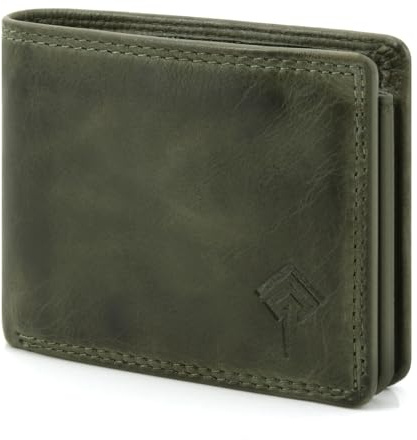 JOREY Mini Geldbörse Herren RFID Schutz - kleines Portemonnaie für Männer - Geldbeutel kompakt - Portemonnaie Kurzformat aus weichem Vintage-Leder (Grün)