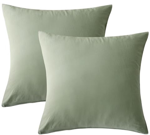 SOULFUL Doppelte Muslin Kissenbezug 50x50 Baumwolle, Kissenbezüge 2 Teilig mit Reißverschluss, ÖkoTex Zertifiziert, Lakritzgrün
