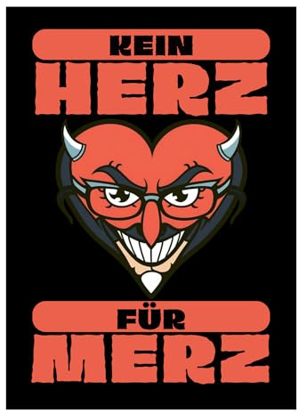 Kein Herz für Merz Aufkleber, Politischer Protest Sticker, Rot und Schwarz Design mit Teufel-Motiv, Nicht mein Kanzler, A7, 5 Stück, CDU