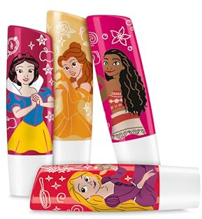 Labello Disney Princess Limited Edition Kit 4 x 4.8 g, Labello set balsamo labbra colorato con Principesse Disney, Burrocacao bambina 3+ idratante 24h, Burrocacao labbra lip balm con aroma alla frutta