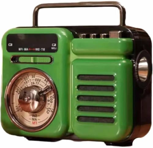 Retrowave 7-in-1 Radio Bluetooth Rechargeable Battery Operated, Disk/Aux Playback, LED Lighting, SOS Alarm, Emergency Charging for Camping,Green