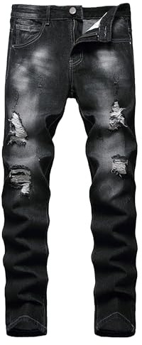 Slim Fit Jeans för män Raka ben Distressed Ripped Jeans Stretch Skinny Fashion Jeansbyxor