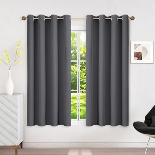 Runyéla Verdunklungsvorhänge mit Ösen Gardinen, Thermovorhang Hitzeschutz | 2er Set, H160xB140 Dunkelgrau Vorhang Blickdicht, UV-Schutz Sichtschutz Schalldämmung Blackout für Schlafzimmer Wohnzimmer