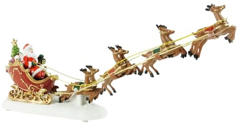 MagiDeal Weihnachtsmann im Schlitten mit fliegendem Rentier, Ornament, Weihnachtsszene, Dekoration, beleuchtete Handwerksstatue für Schreibtisch,